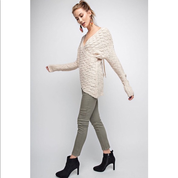 LAST ONE!!! Oatmeal Wrap Knit Sweater - Picture 3 of 6
